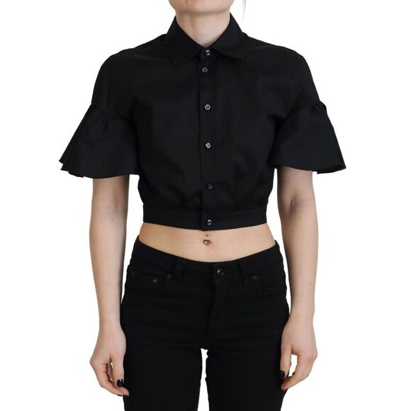 Dsquared² Black Collared Button Down Short Sleeve Cropped Women's Top - Picture 1 of 5